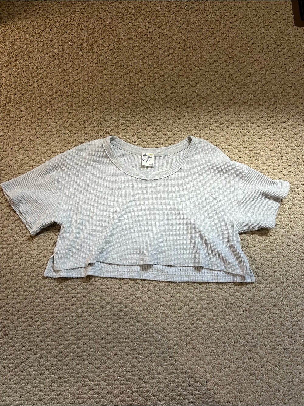 aerie Light Gray Waffle-Knit Crop Tee